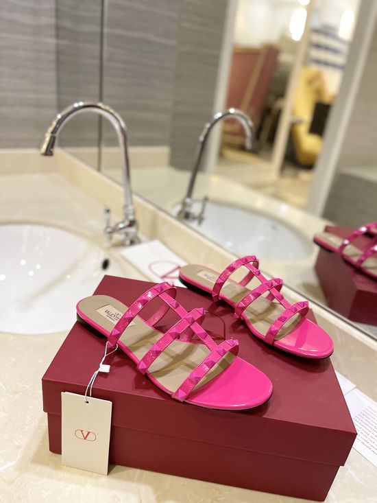 Valentino Classic Comfort Flat Leather Slide Sandals