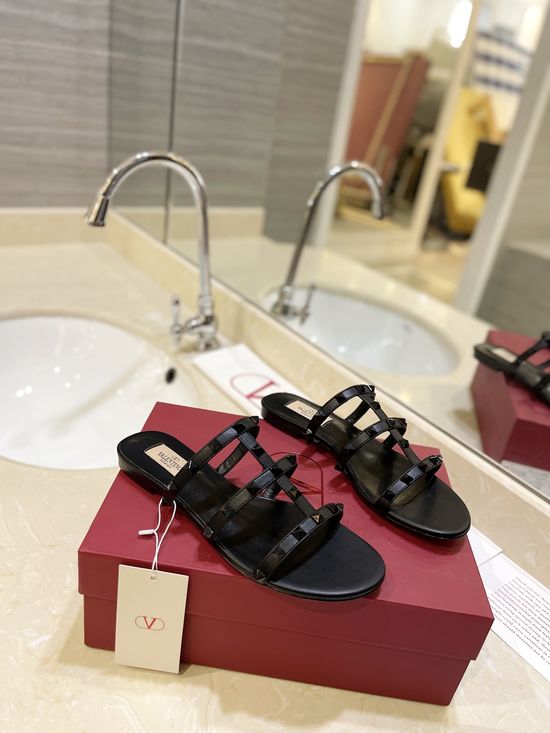 Valentino Classic Comfort Flat Leather Slide Sandals