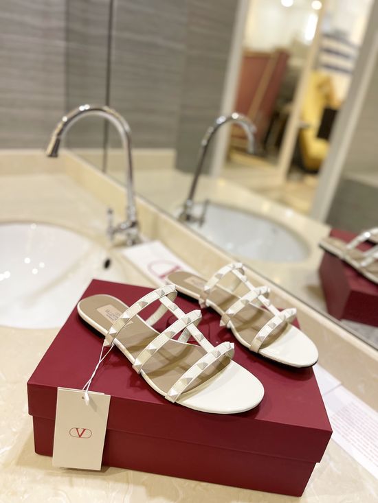 Valentino Classic Comfort Flat Leather Slide Sandals