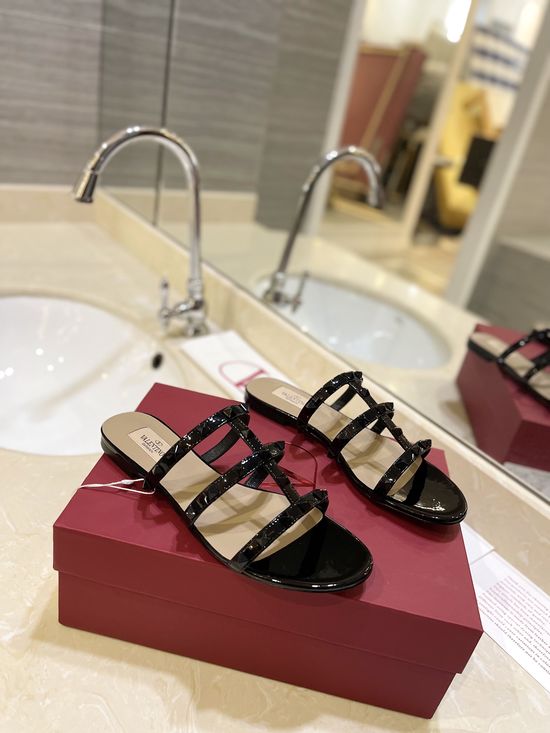 Valentino Classic Comfort Flat Leather Slide Sandals