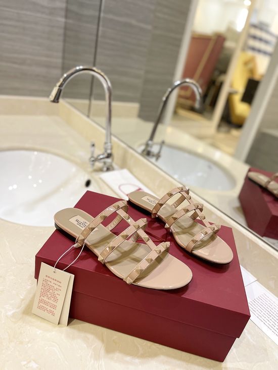 Valentino Classic Comfort Flat Leather Slide Sandals