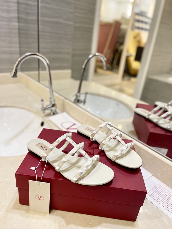 Valentino Classic Comfort Flat Leather Slide Sandals