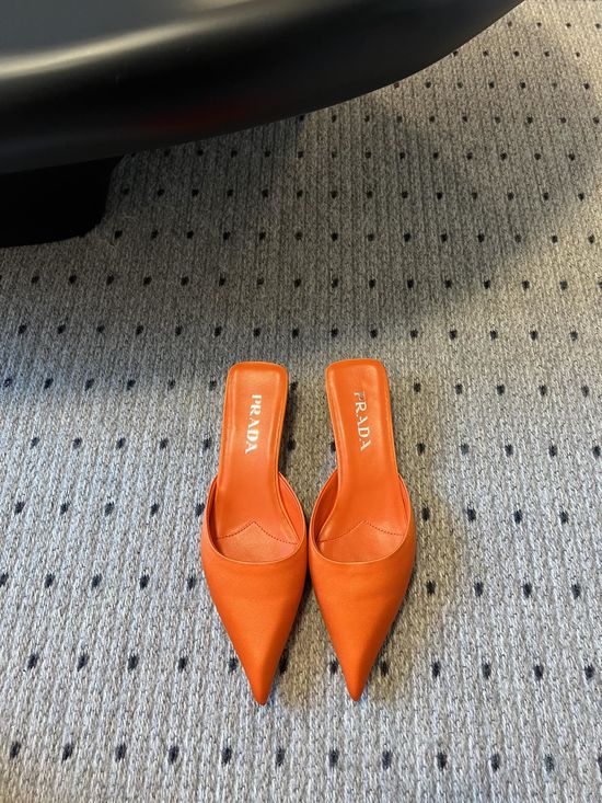 Prada Pointed Toe Triangular Logo Silk Mules Elegant Footwear