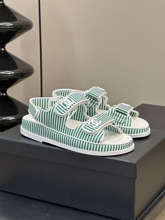 Chanel Striped Beach Sandals Soft Lining Non Slip Sole
