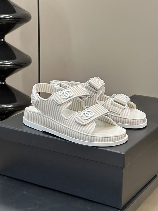 Chanel Striped Beach Sandals Soft Lining Non Slip Sole