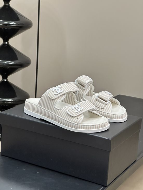 Chanel Striped Beach Sandals Soft Lining Non Slip Sole
