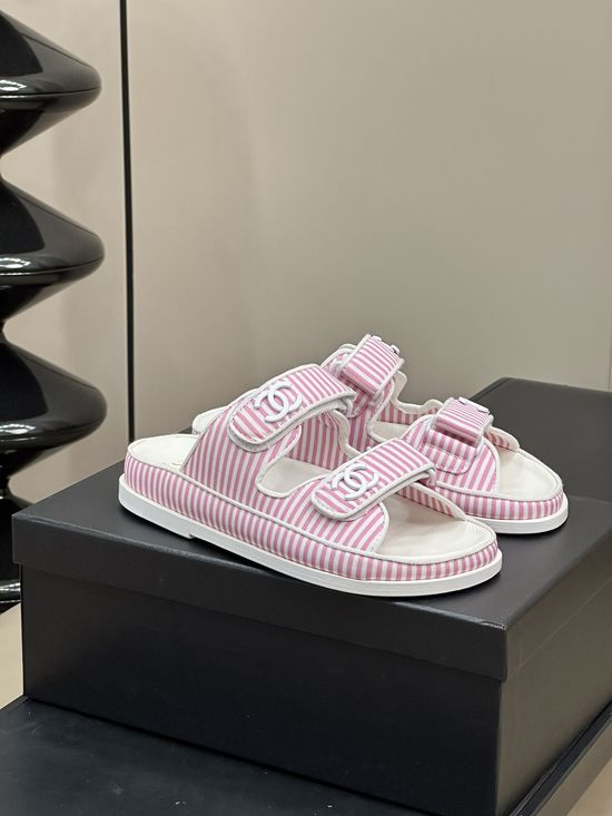 Chanel Striped Beach Sandals Soft Lining Non Slip Sole