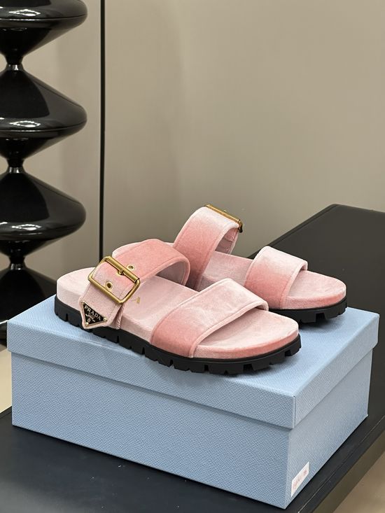 Prada Luxurious Velvet Platform Sandals Comfortable Thick Sole Shoes