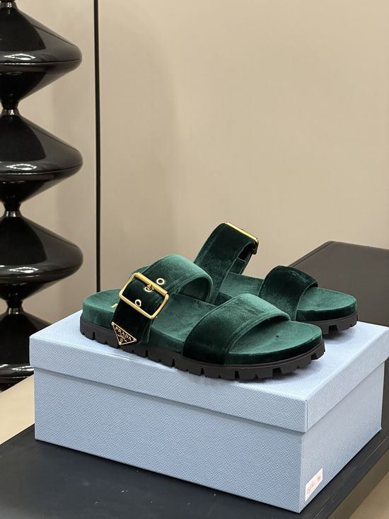 Prada Luxurious Velvet Platform Sandals Comfortable Thick Sole Shoes