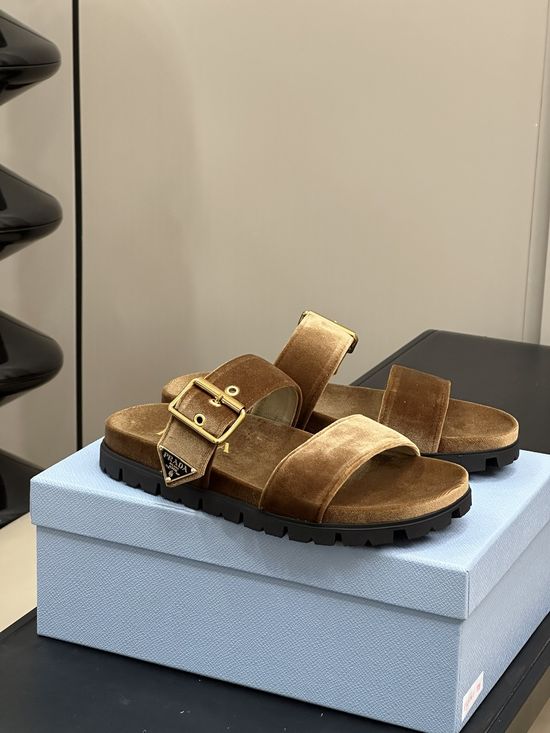 Prada Luxurious Velvet Platform Sandals Comfortable Thick Sole Shoes