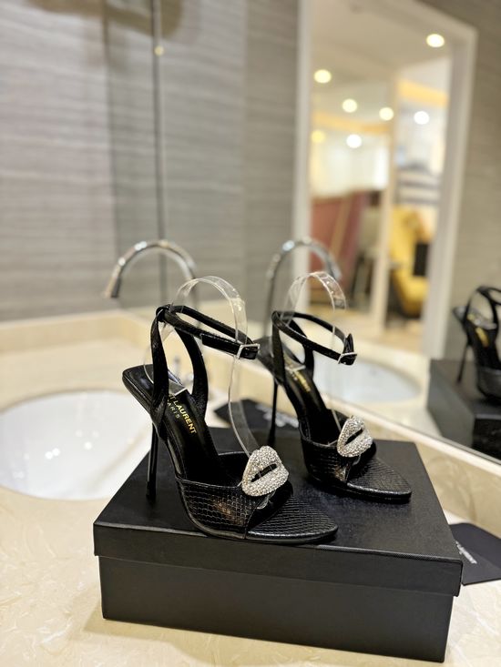 Yves Saint Laurent Snakeskin Print Rhinestone High Heel Sandals