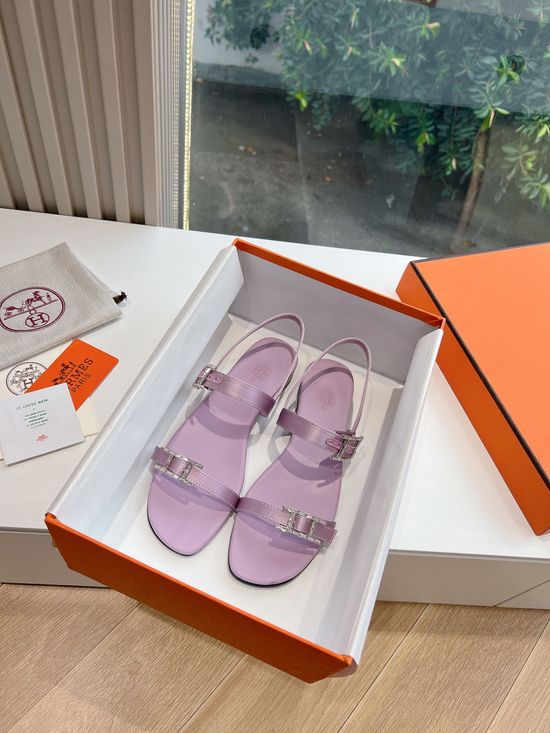 Hermes Elegant Rhinestone Buckle Silk Upper Slide Sandals