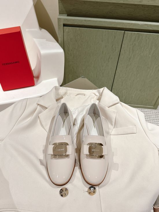 Ferragamo Patent Leather Loafers with Decorative Metal Buckle