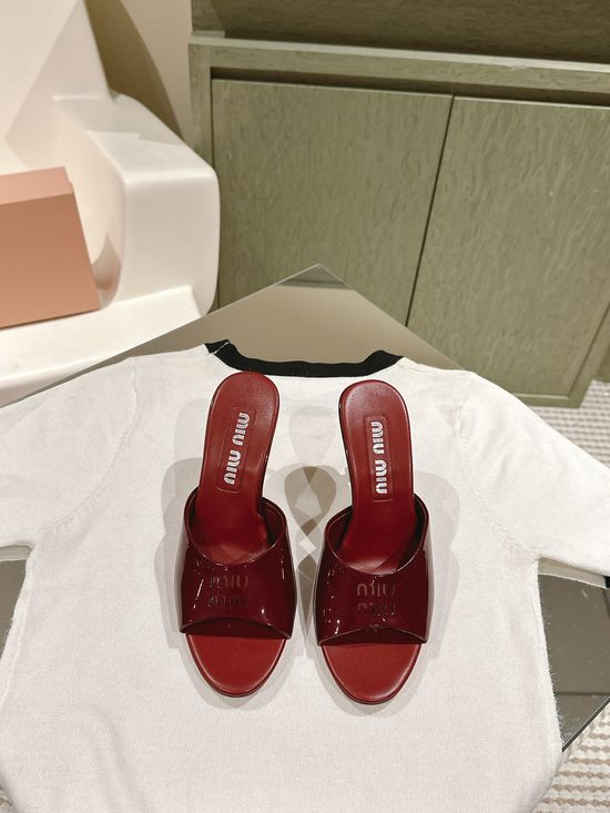 Miu Miu High Heel Leather Dress Slippers with Box