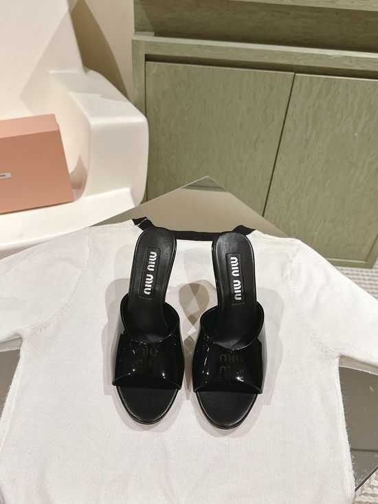 Miu Miu High Heel Leather Dress Slippers with Box