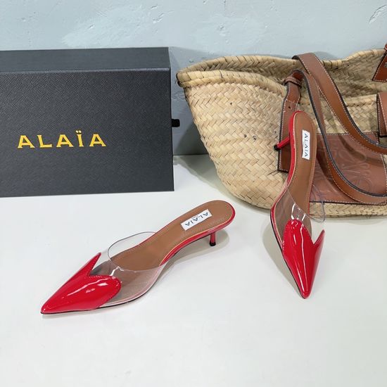 Alaia Heart Decor Pointed Toe Kitten Heel Mules