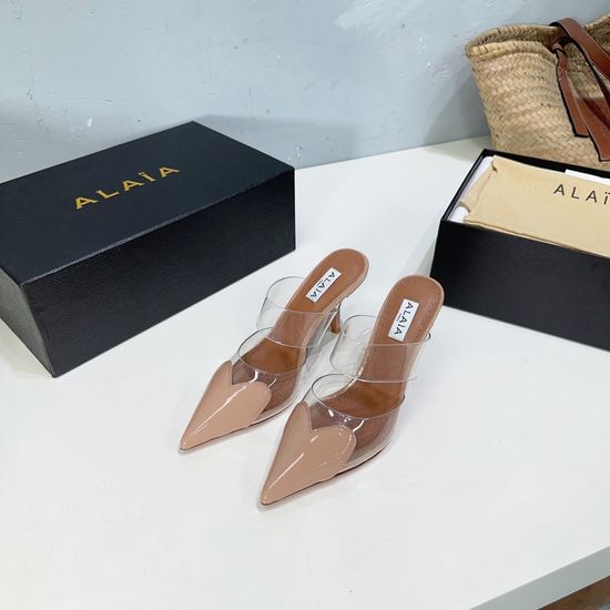 Alaia PVC Pointed Toe Heart Stiletto Mules with Leather Sole