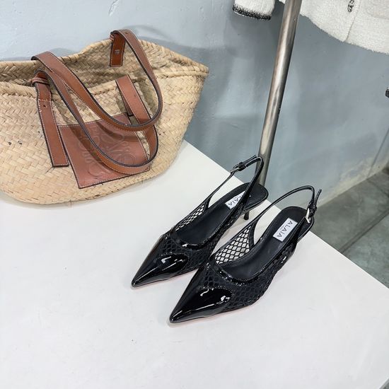 Alaia Mesh Heart Kitten Heel Mules with Genuine Leather Sole