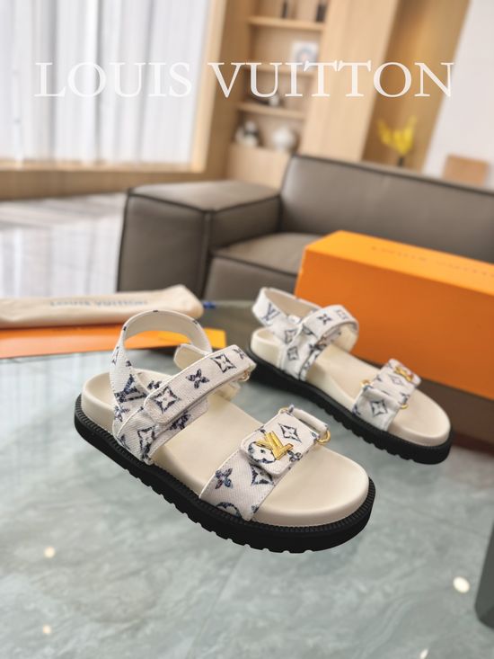Louis Vuitton Raffia Upper Flat Sandals with Adjustable Hook Loop