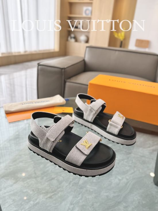 Louis Vuitton Raffia Upper Flat Sandals with Adjustable Hook Loop