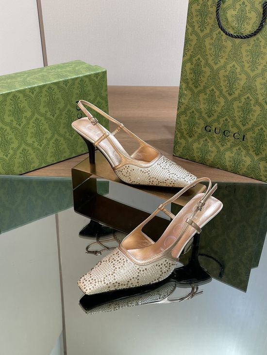 Gucci Rhinestone G Decor Square Toe Stiletto Heel Sandals