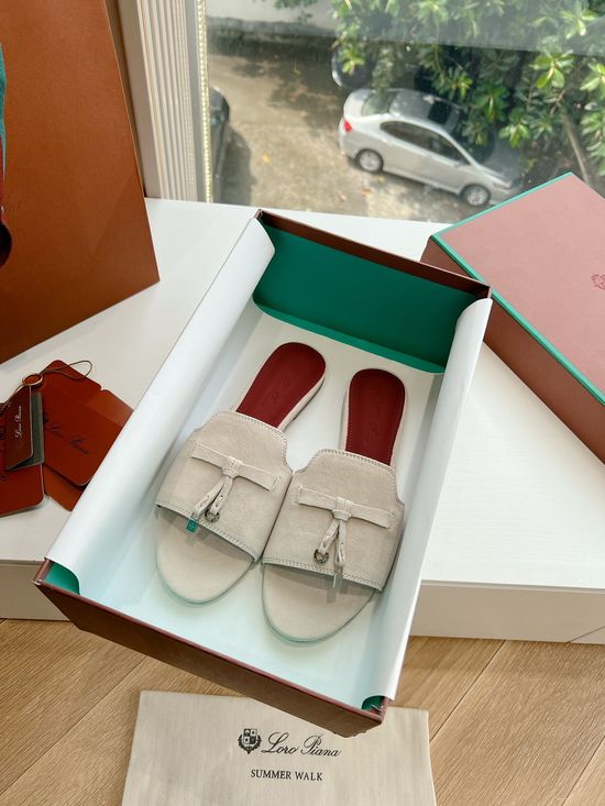 Loro Piana Soft Suede Fringed Flat Casual Non-slip Slippers
