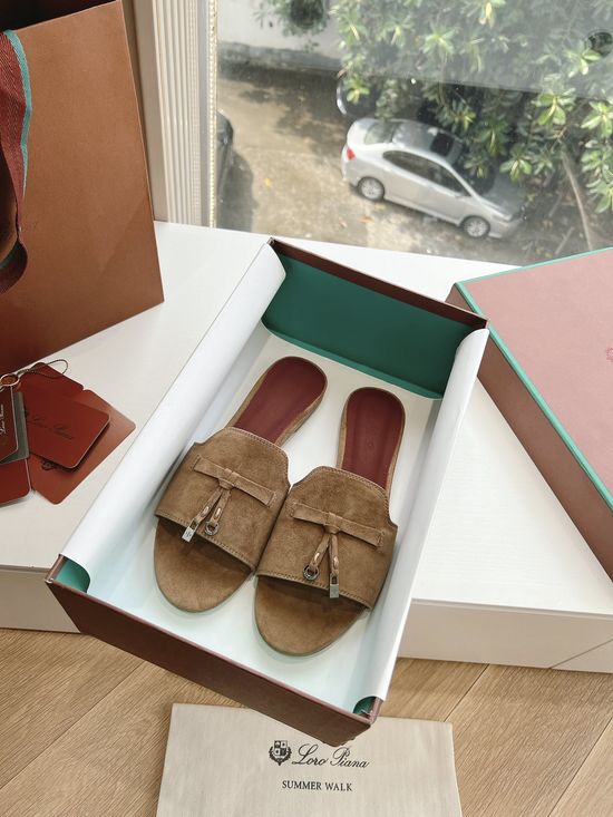 Loro Piana Premium Soft Suede Fringed Comfortable Flat Slippers