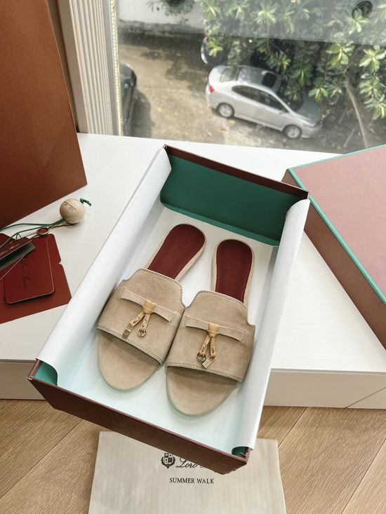 Loro Piana Premium Soft Suede Fringed Comfortable Flat Slippers