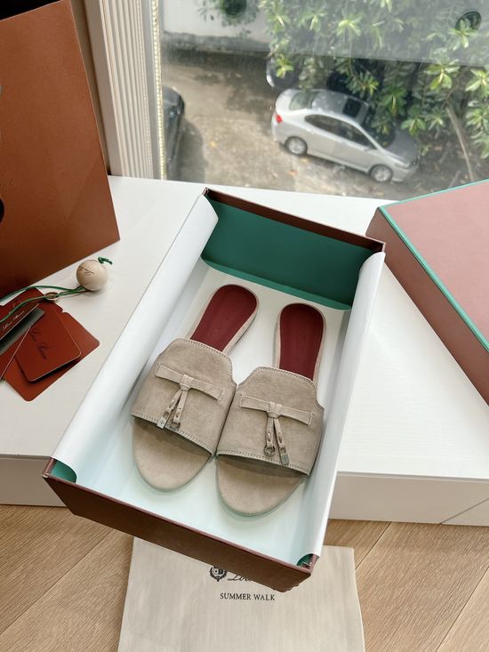 Loro Piana Premium Soft Suede Fringed Comfortable Flat Slippers