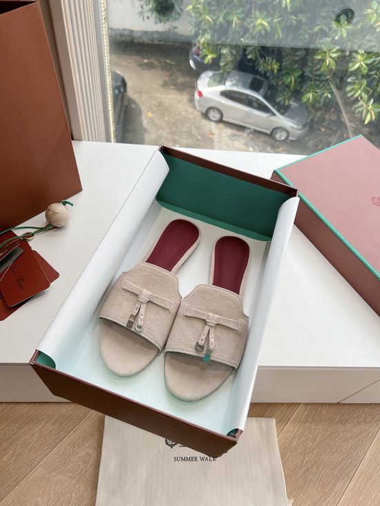 Loro Piana Premium Soft Suede Fringed Comfortable Flat Slippers