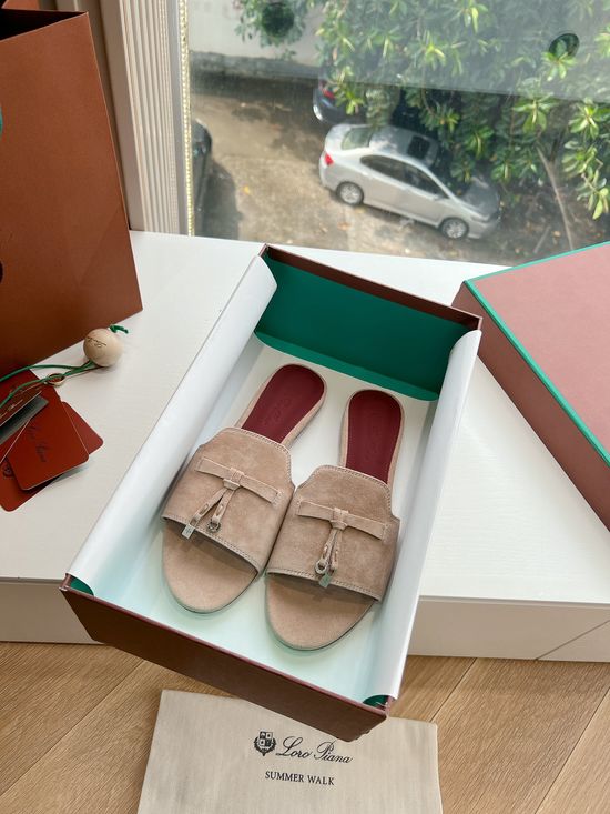 Loro Piana Premium Soft Suede Fringed Comfortable Flat Slippers