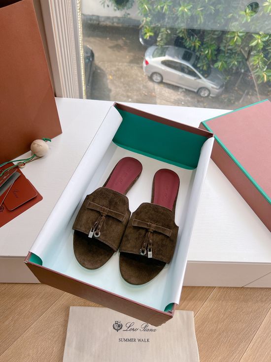 Loro Piana Premium Soft Suede Fringed Comfortable Flat Slippers