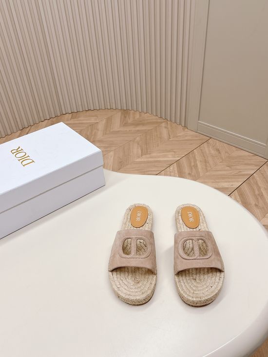 Christian Dior Espadrille Slippers Cowhide Upper Sheepskin Insole Rubber Sole