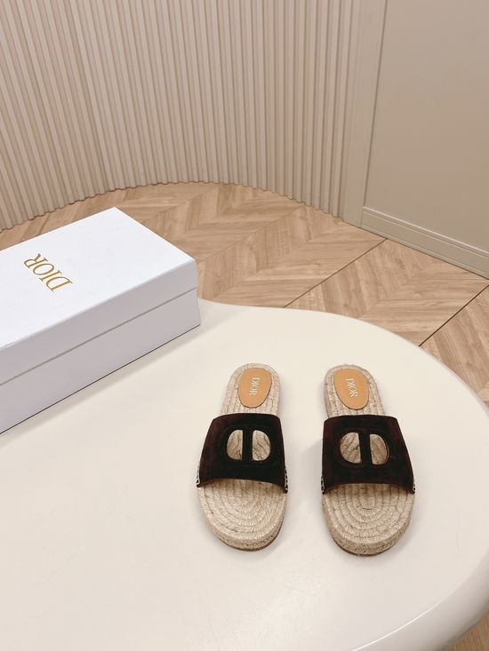 Christian Dior Espadrille Slippers Cowhide Upper Sheepskin Insole Rubber Sole