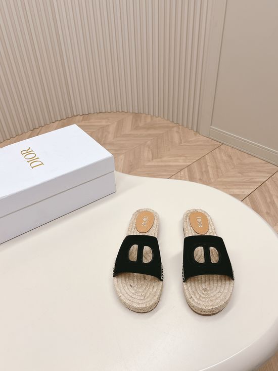 Christian Dior Espadrille Slippers Cowhide Upper Sheepskin Insole Rubber Sole