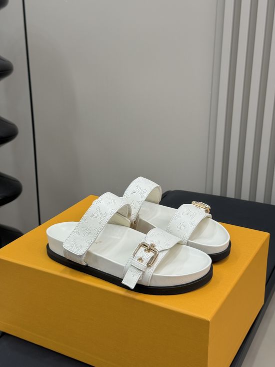 Louis Vuitton Double Strap Hollow Out Leather Comfortable Slides