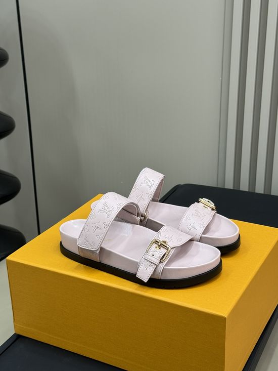 Louis Vuitton Double Strap Hollow Out Leather Comfortable Slides