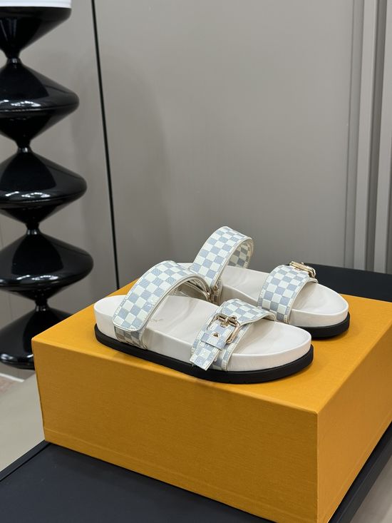 Louis Vuitton Double Strap Hollow Out Leather Comfortable Slides