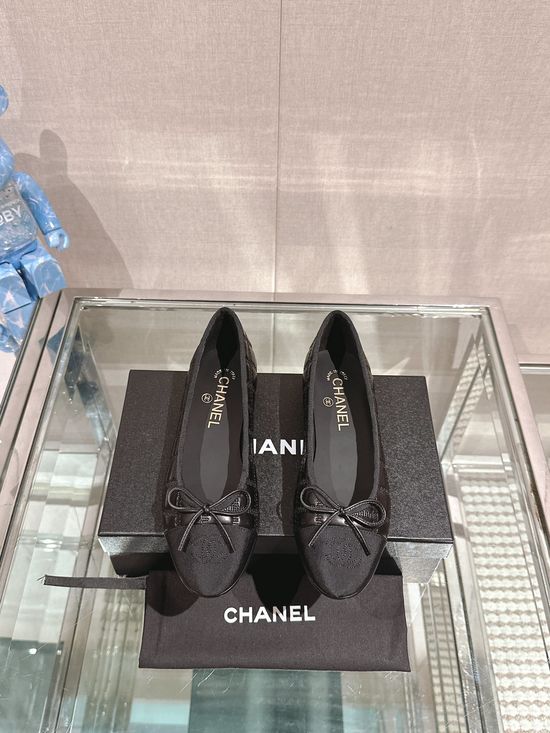 Chanel Quilted Bow Decor Leather Ballet Flats Premium Leather Outsole