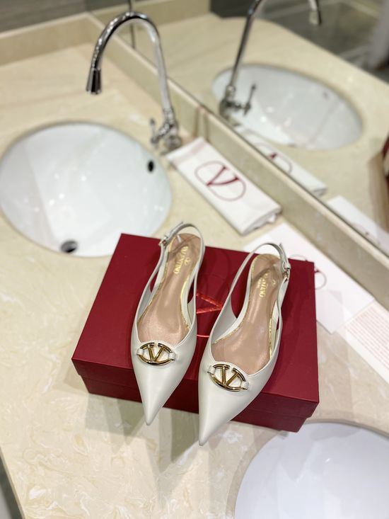 Valentino Light Gold Logo Pointed Toe Low Heel Slingback Pumps