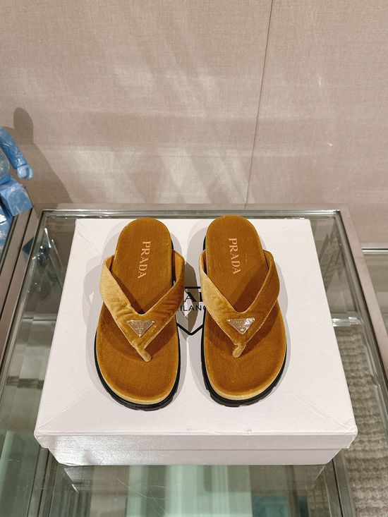 Prada Velvet Thong Flip Flop Slippers With Non-slip Sole