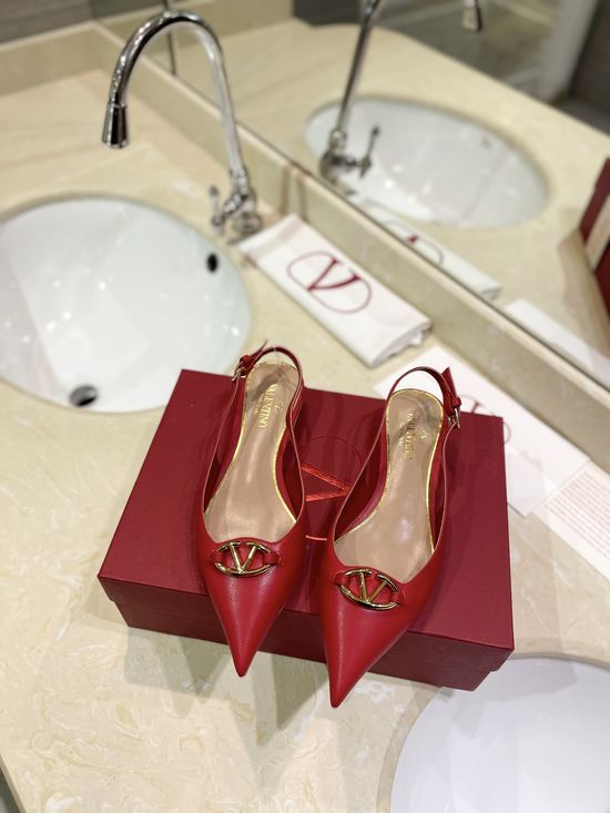 Valentino Light Gold Logo Pointed Toe Low Heel Slingback Pumps