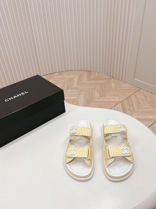 Chanel Striped Sandals and Slippers Sheepskin Insole