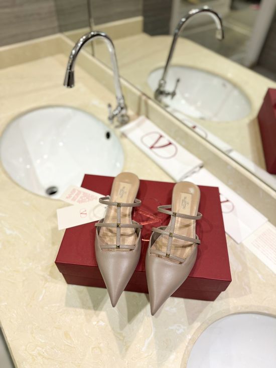 Valentino Platinum Stud Pointed Toe Low Heel Mules Leather Sole