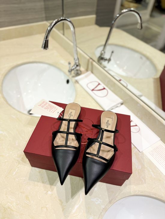 Valentino Platinum Stud Pointed Toe Low Heel Mules Leather Sole