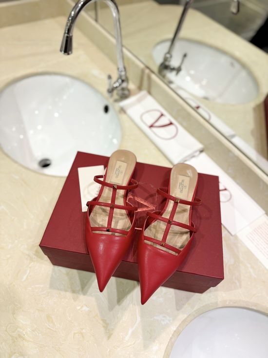 Valentino Platinum Stud Pointed Toe Low Heel Mules Leather Sole