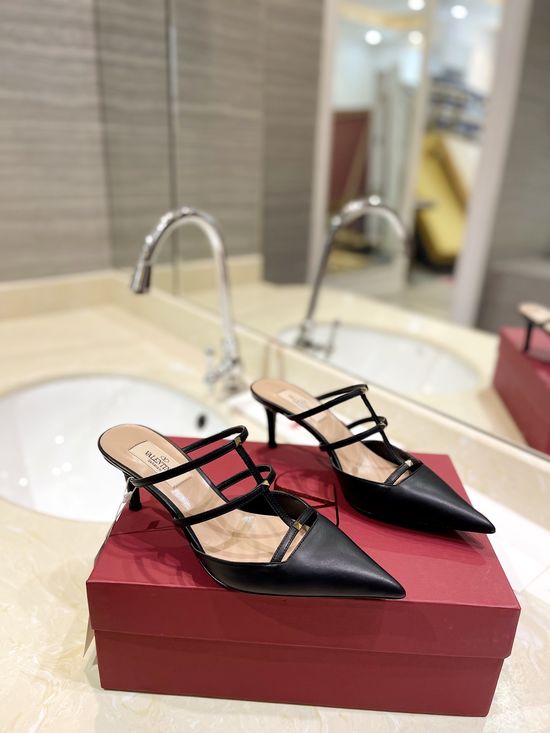 Valentino Pointed Toe Low Heel Mules With Mini Rivet Details