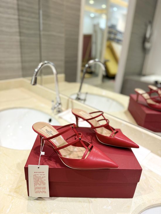 Valentino Pointed Toe Low Heel Mules With Mini Rivet Details