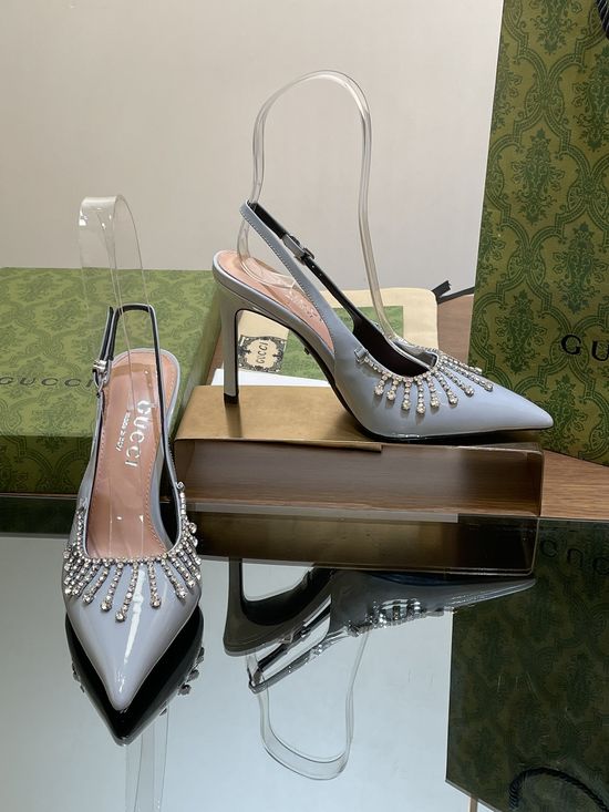 Gucci Crystal Pendant Pointed Toe Stiletto Heel Sandals