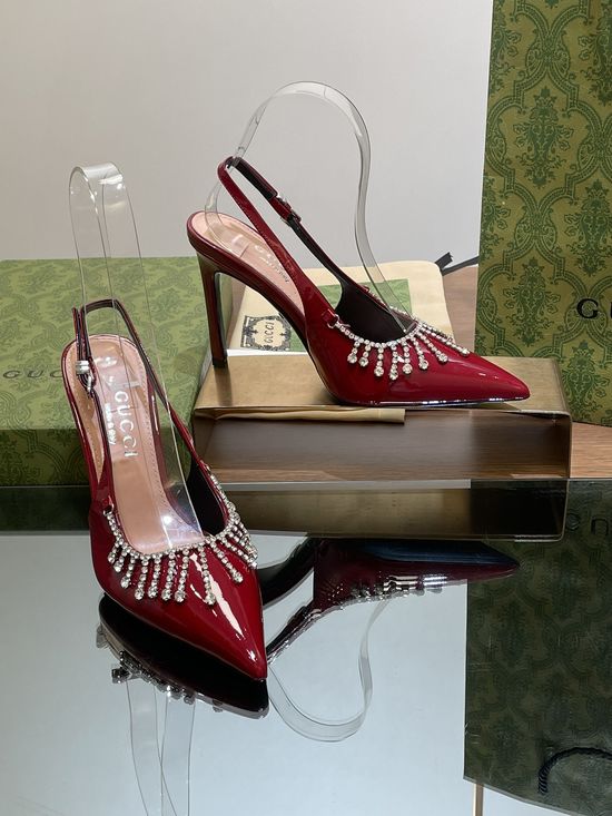 Gucci Crystal Pendant Pointed Toe Stiletto Heel Sandals